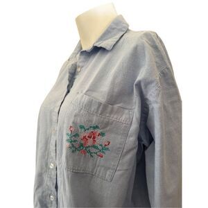 Above All women’s M 100% cotton blue button up rose crochet 90’s